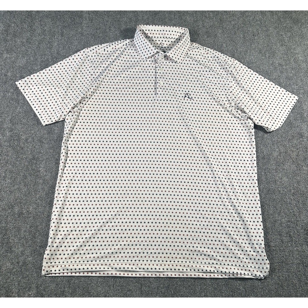 Rhoback Polo Shirt Mens XL White Star Print Short Sleeve Golf Patriotic USA
